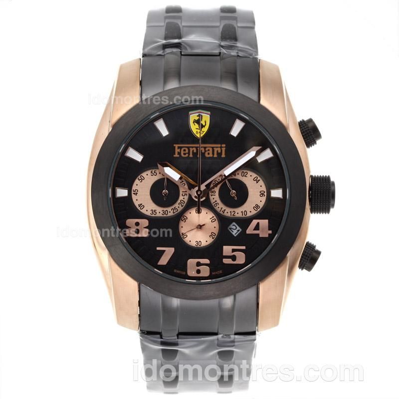 Ferrari Working Chronograph Rose Gold Case with Black Dial-PVD Strap