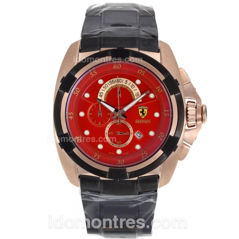 Ferrari Working Chronograph Rose Gold Case with Red Dial-PVD Strap
