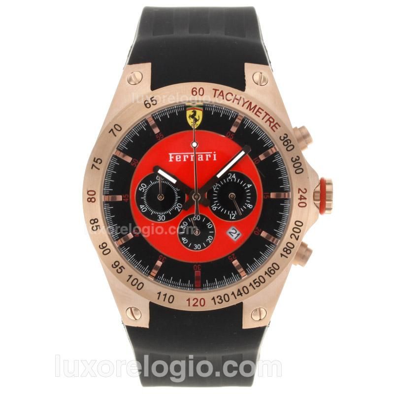 Ferrari Working Chronograph Rose Gold Case with Red/Black Dial-Rubber Strap
