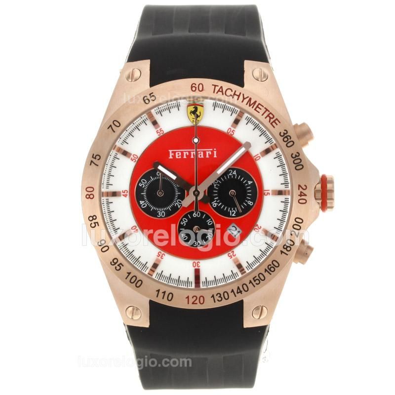Ferrari Working Chronograph Rose Gold Case with Red/White Dial-Rubber Strap