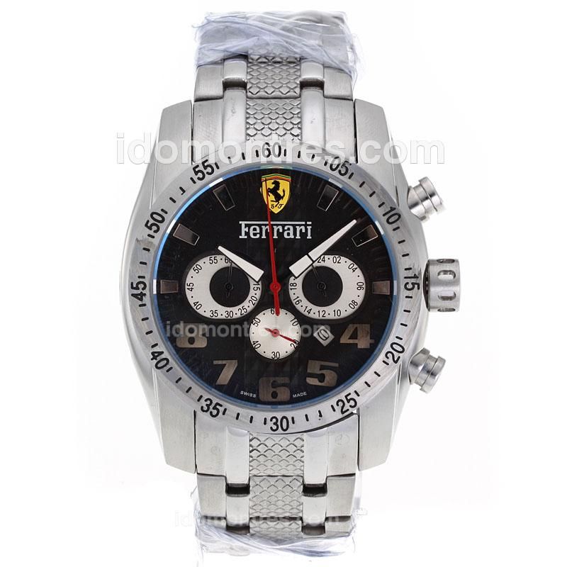 Ferrari Working Chronograph Stick/Number Markers with Black Dial S/S