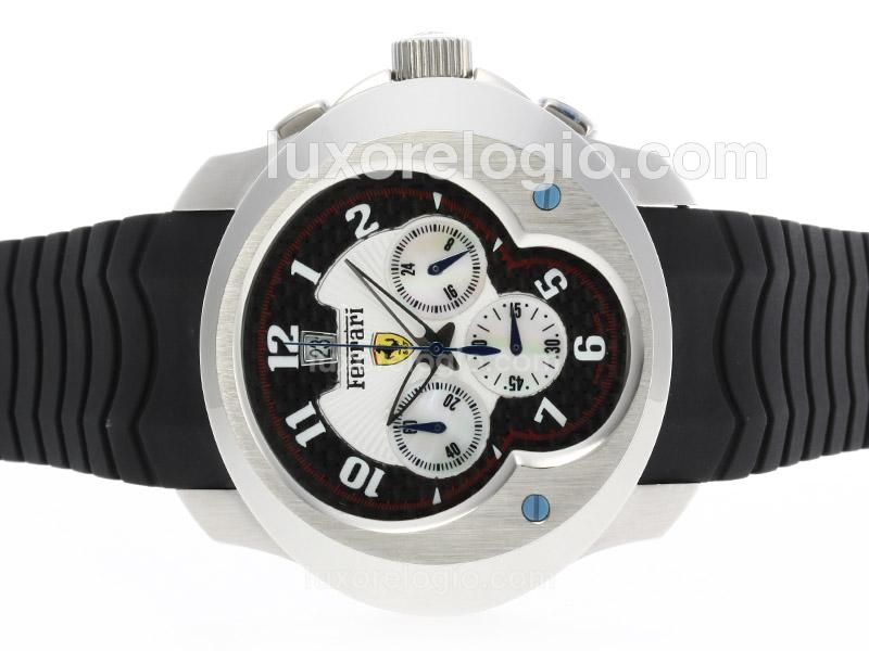 Ferrari Working Chronograph with Black Carbon Fibre Style Dial-Number Markers Rubber Strap