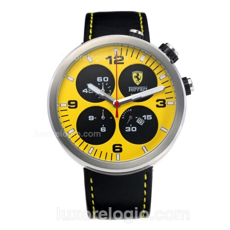 Ferrari Working Chronograph with Yellow Dial-Leather Strap
