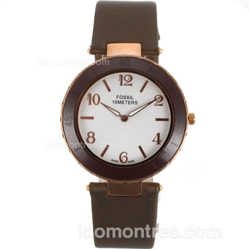 Fossil Sport Rose Gold Case Brown Bezel with White Dial-Brown Leather Strap