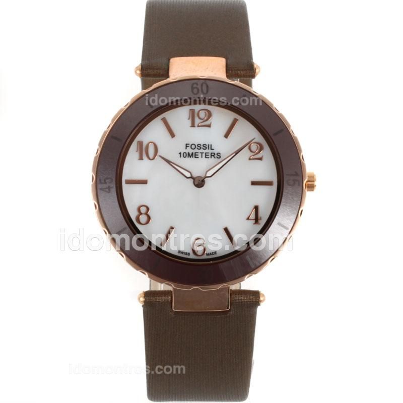Fossil Sport Rose Gold Case Brown Bezel with MOP Dial-Brown Leather Strap