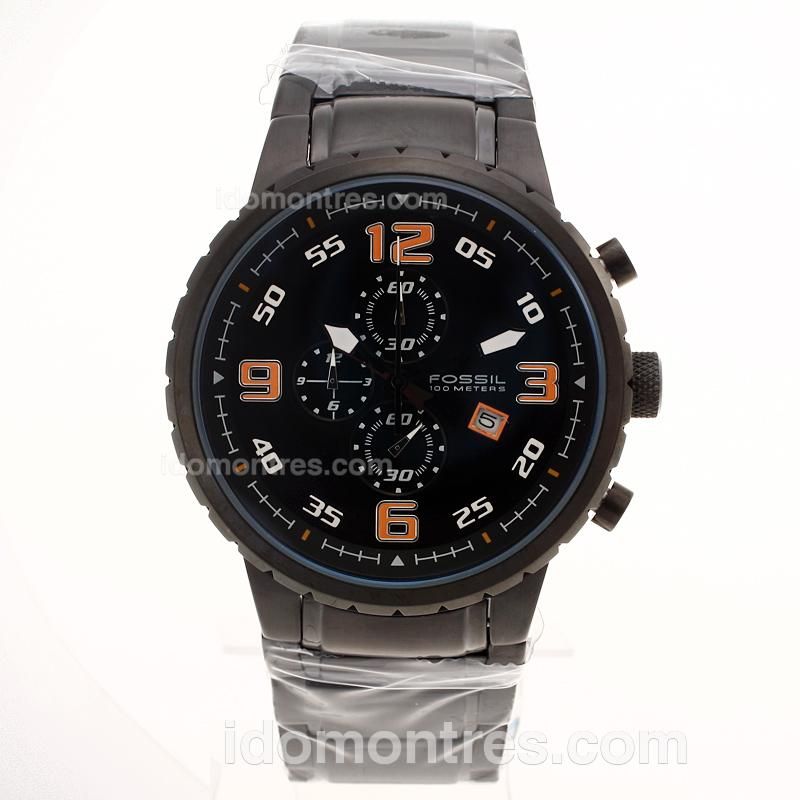 Fossil Sport Working Chronograph Full PVD with Black Dial-Orange Markers