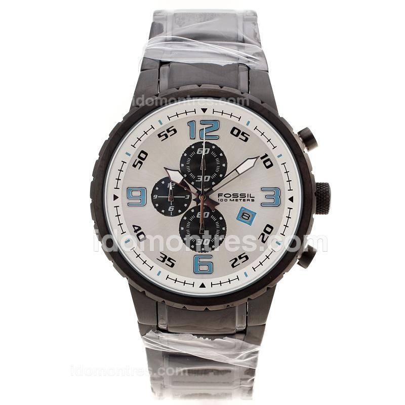 Fossil Sport Working Chronograph Full PVD with White Dial-Blue Markers