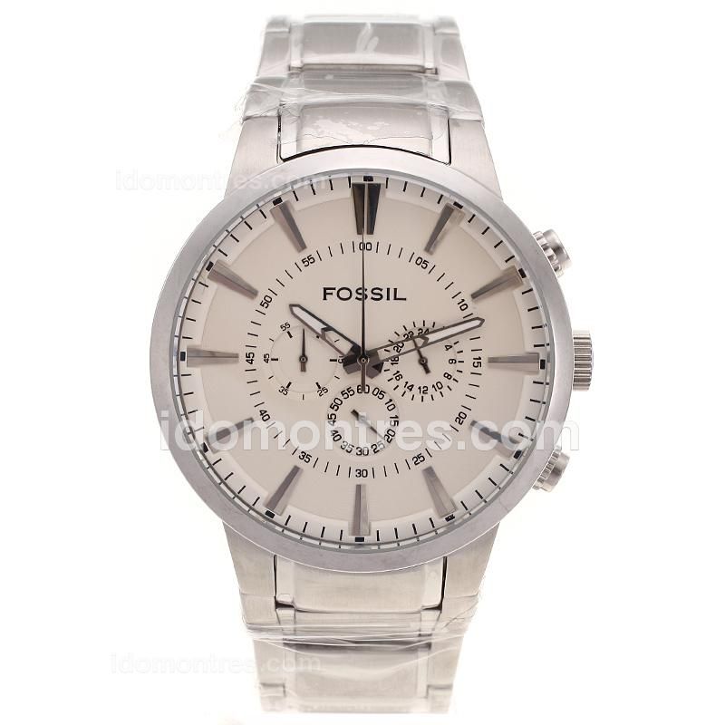 Fossil Sport Working Chronograph Stick Markers with White Dial S/S