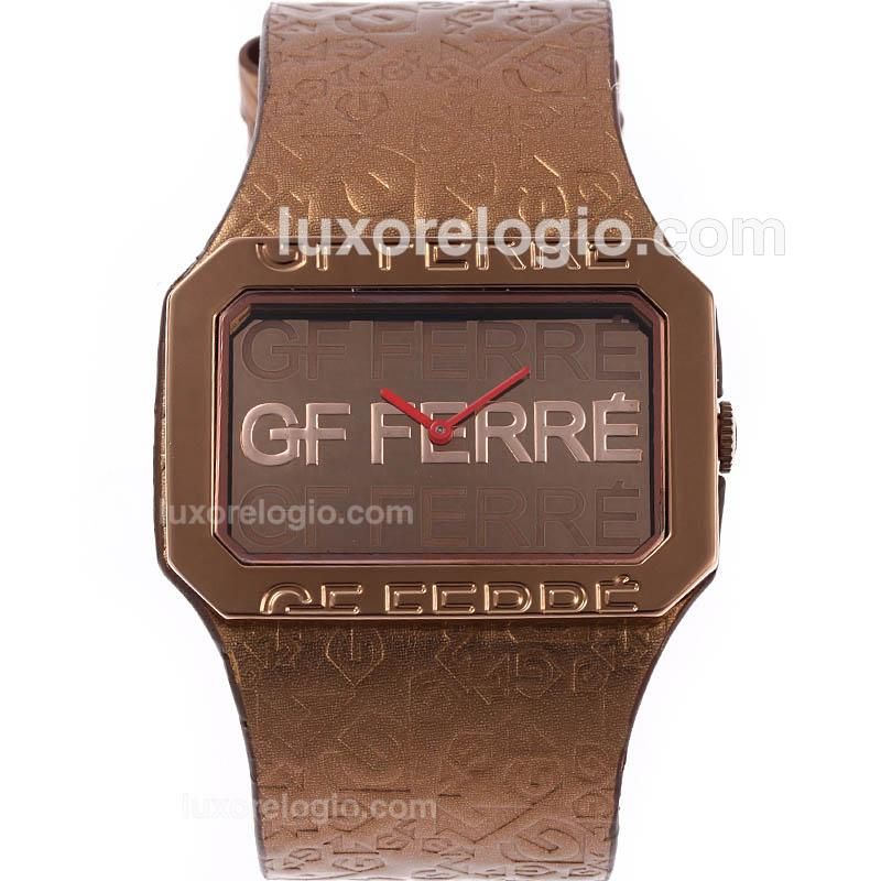 GF FERRE Coffee Gold Case with Brown Dial-Leather Strap