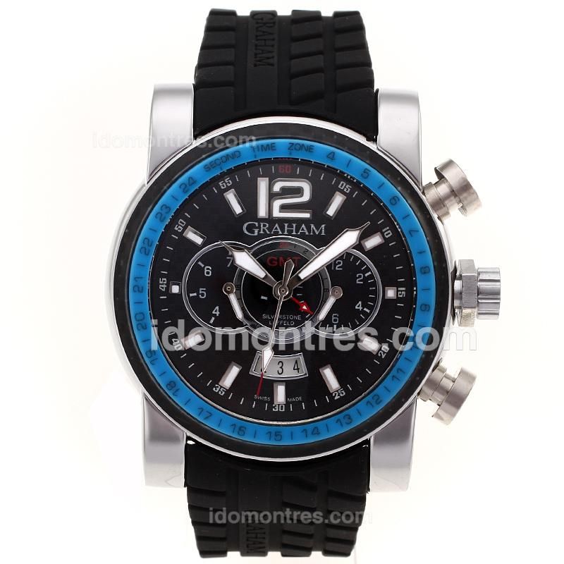 Graham Chronofighter Oversize Automatic Blue Bezel with Black Dial-Rubber Strap