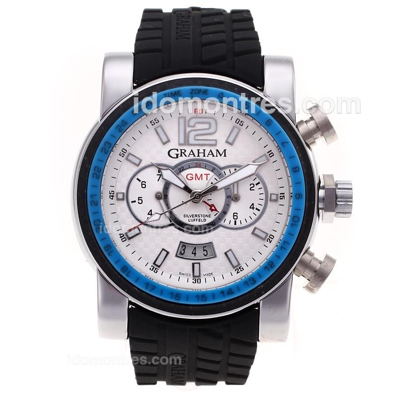 Graham Chronofighter Oversize Automatic Blue Bezel with White Dial-Rubber Strap