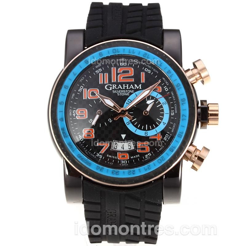 Graham Chronofighter Oversize Automatic PVD Case Blue Bezel with Black Dial-Rubber Strap