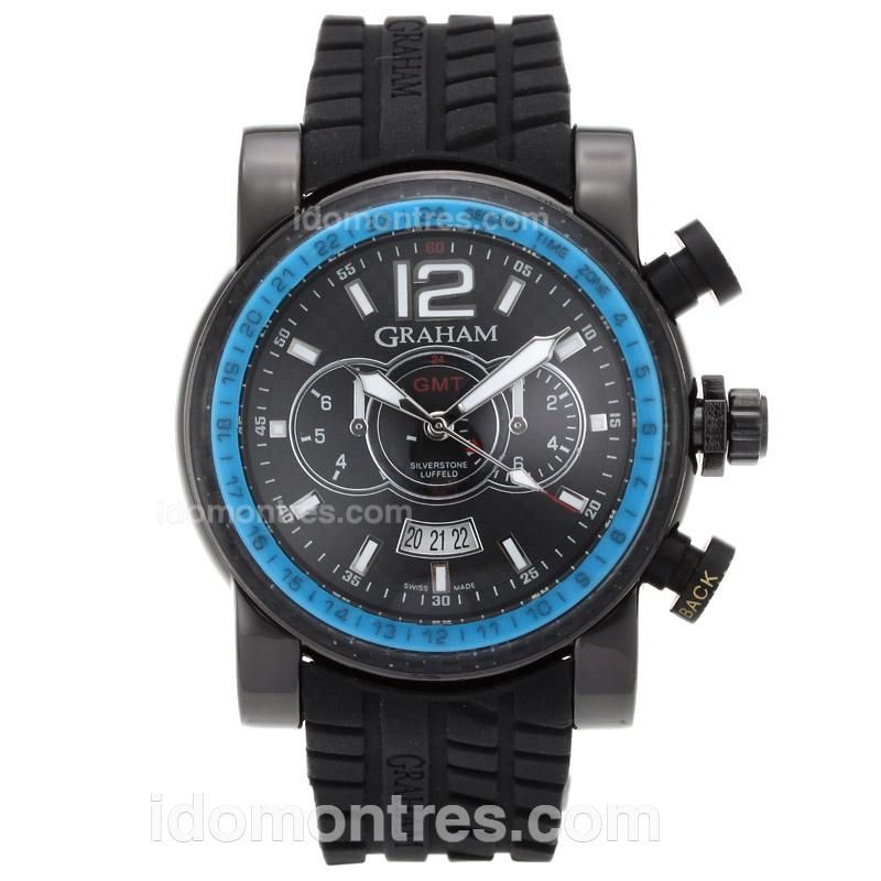 Graham Chronofighter Oversize Automatic PVD Case Blue Bezel with Black Dial-Rubber Strap