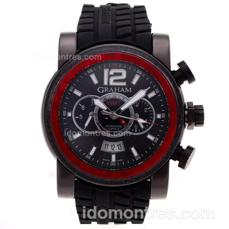 Graham Chronofighter Oversize Automatic PVD Case Red Bezel with Black Dial-Rubber Strap