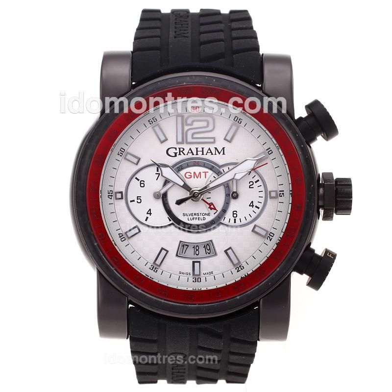 Graham Chronofighter Oversize Automatic PVD Case Red Bezel with White Dial-Rubber Strap