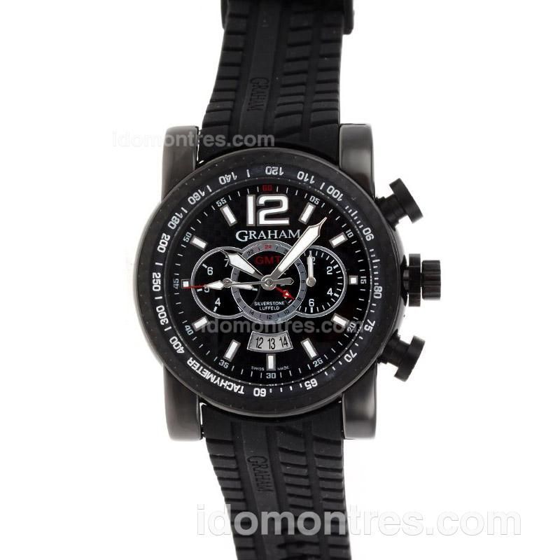 Graham Chronofighter Oversize Automatic PVD Case with Black Dial-Rubber Strap