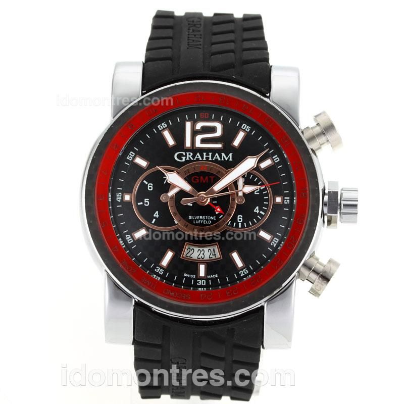 Graham Chronofighter Oversize Automatic Red Bezel with Black Dial-Rubber Strap