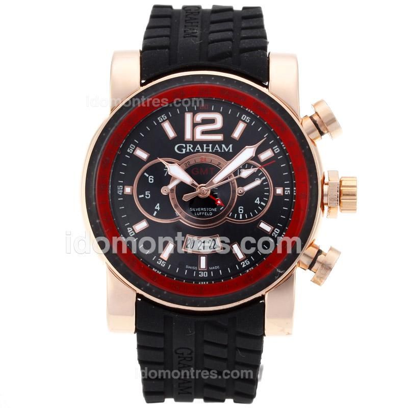 Graham Chronofighter Oversize Automatic Rose Gold Case Red Bezel with Black Dial-Rubber Strap