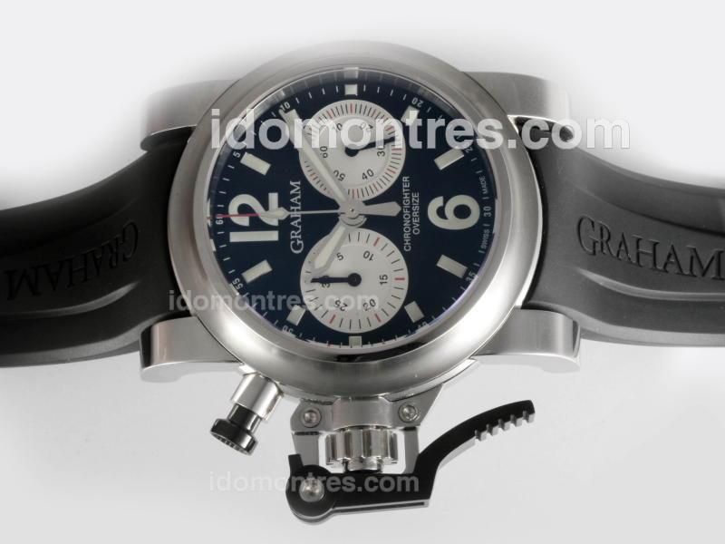 Graham Chronofighter Oversize Chronograph Swiss Valjoux 7750 Movement AR Coating with Black Dial-Rubber Strap