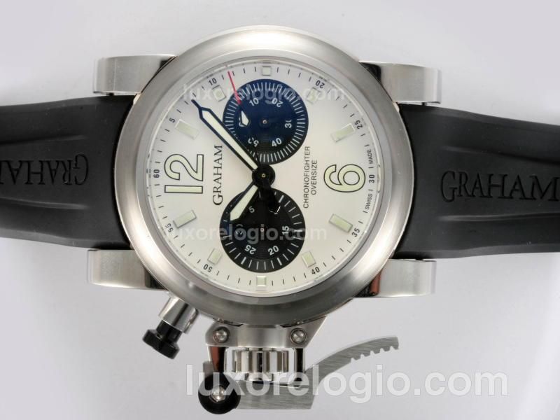 Graham Chronofighter Oversize Chronograph Swiss Valjoux 7750 Movement AR Coating with White Dial-Rubber Strap