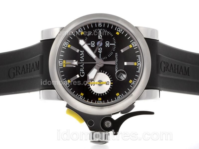Graham Chronofighter Oversize Chronograph Swiss Valjoux 7750 Movement with Black Dial-Rubber Strap