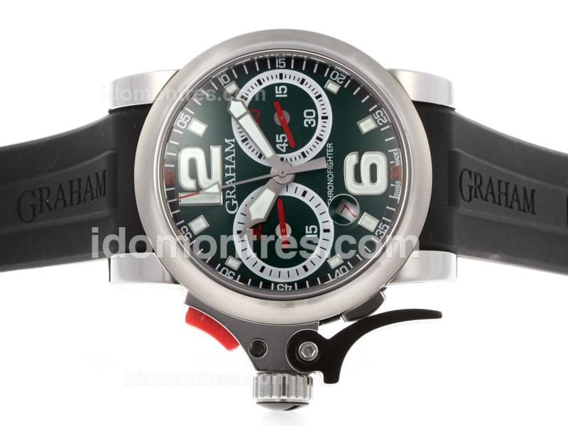 Graham Chronofighter Oversize Chronograph Swiss Valjoux 7750 Movement with Green Dial-Rubber Strap
