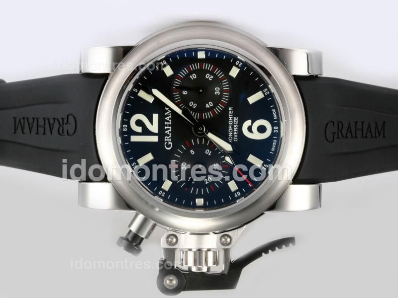 Graham Chronofighter Oversize Swiss Valjoux 7750 Movement AR Coating with Black Dial-Rubber Strap