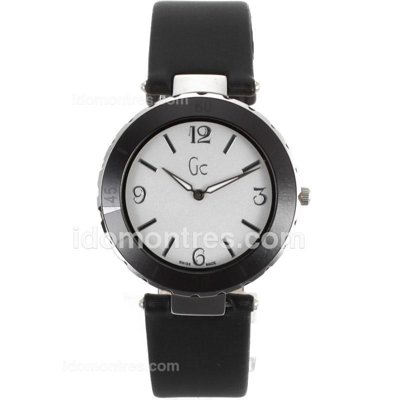 Guess Classic Black Bezel with White Dial-Black Leather Strap