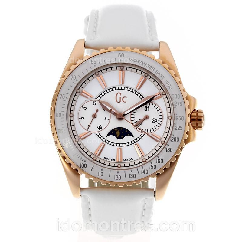 Guess Classic Chronograph Moon Phase Rose Gold Case with White Dial