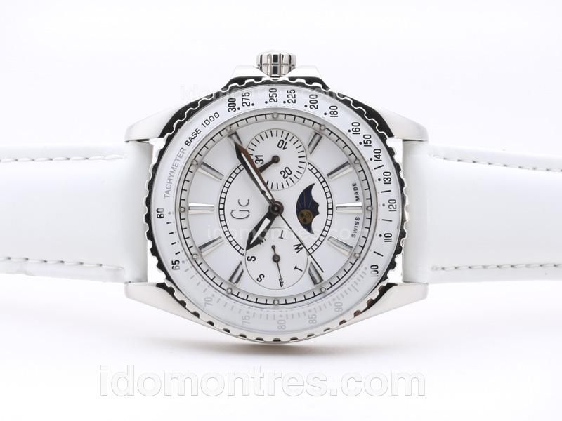 Guess Classic Chronograph Moon Phase with White Dial