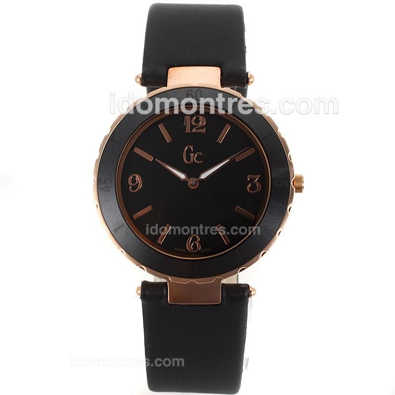 Guess Classic Rose Gold Case Black Bezel with Black Dial-Black Leather Strap