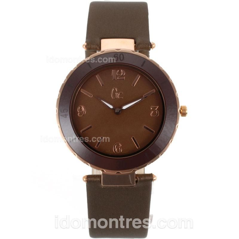 Guess Classic Rose Gold Case Brown Bezel with Brown Dial-Brown Leather Strap