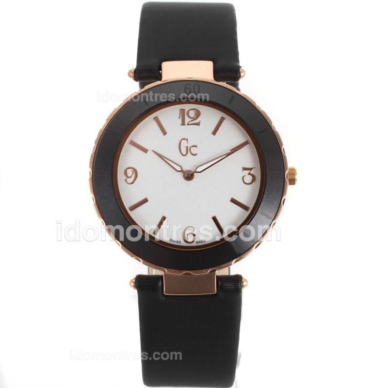 Guess Classic Rose Gold Case Black Bezel with White Dial-Black Leather Strap