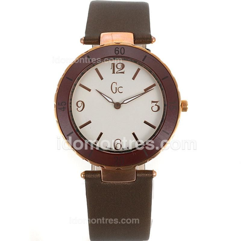 Guess Classic Rose Gold Case Brown Bezel with White Dial-Brown Leather Strap