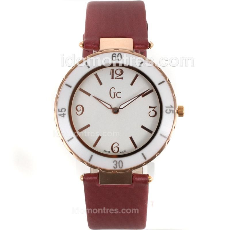 Guess Classic Rose Gold Case White Bezel with White Dial-Red Leather Strap