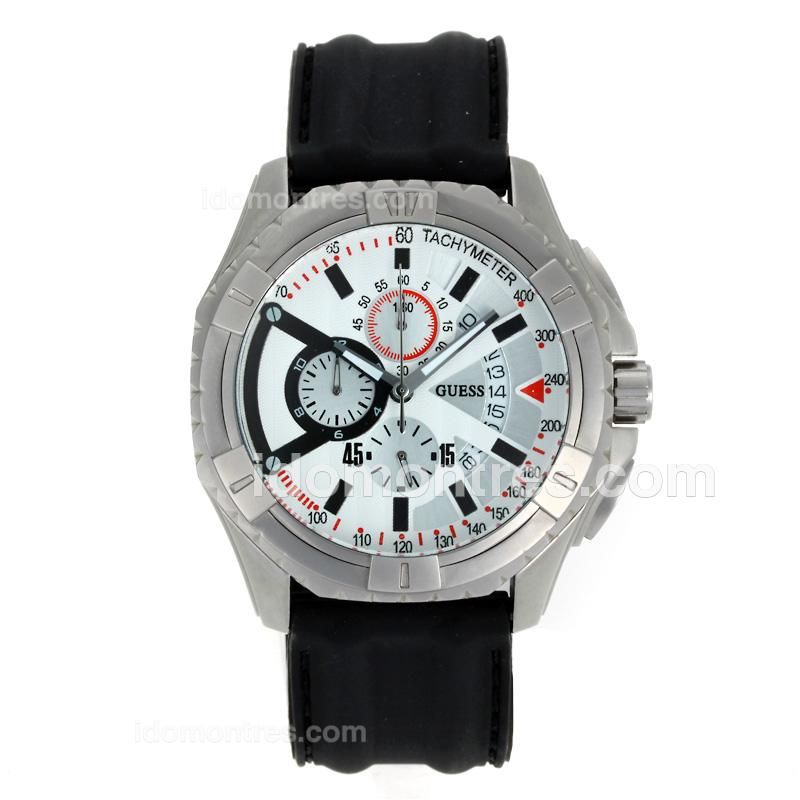Guess Working Chronograph with White Dial-Rubber Strap