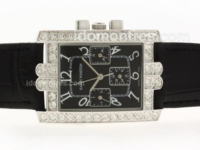 Harry Winston Avenue C Automatic Diamond Bezel with Black Dial-Number Marking Lady Size