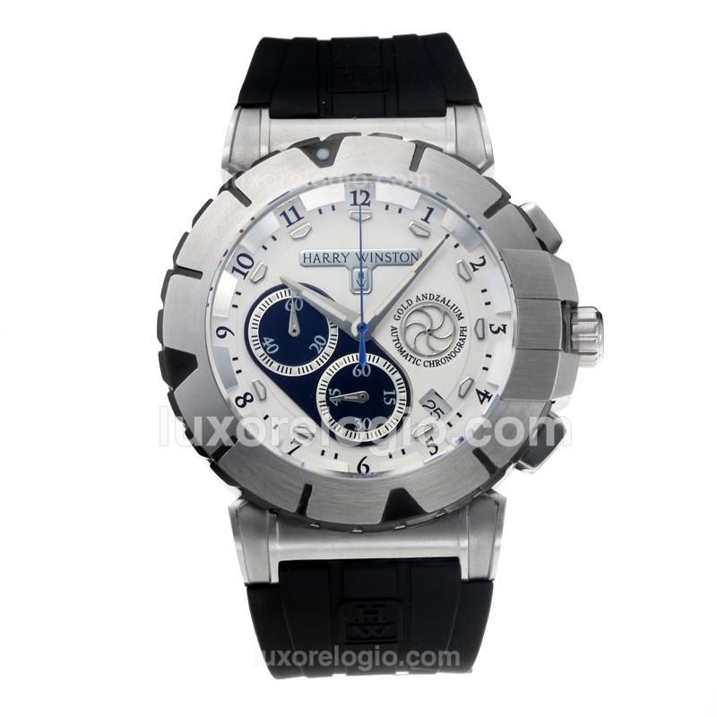 Harry Winston Ocean Diver Working Chronograph with White Dial-Rubber Strap