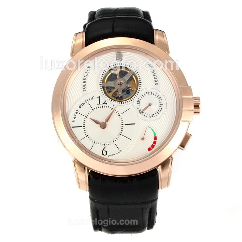 Harry Winston Premier Tourbillon Automatic Rose Gold Case with White Dial - 18K Plated Gold Movement