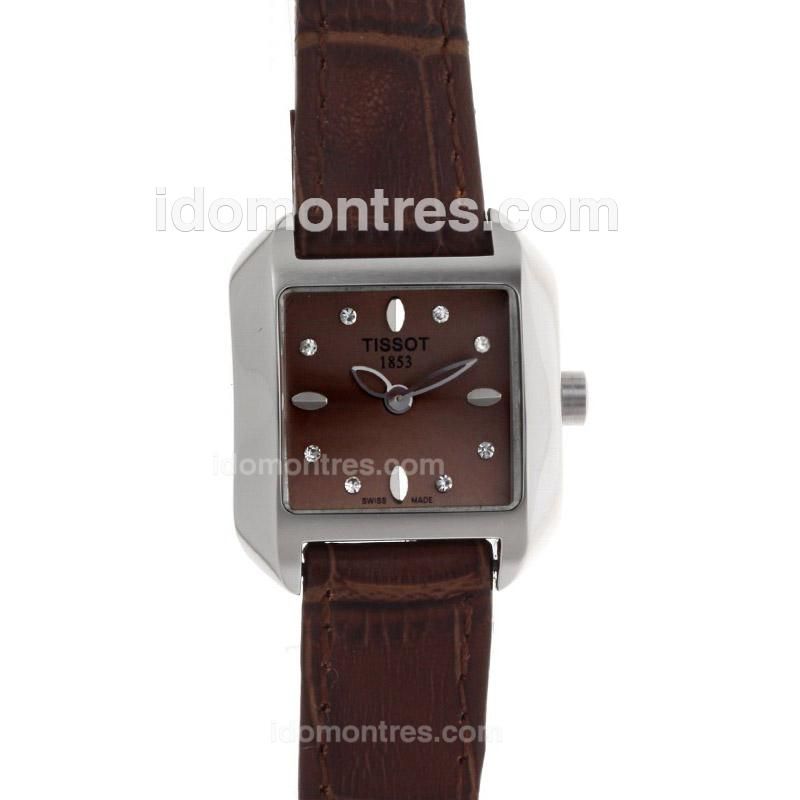 Tissot Classic Diamond/Stick Markers Brown Dial with Leather Strap-Lady Size