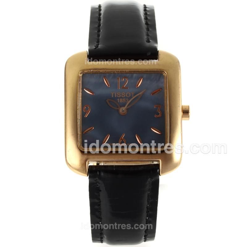 Tissot Classic Rose Gold Case Stick Markers With Black MOP Dial-Leather Strap