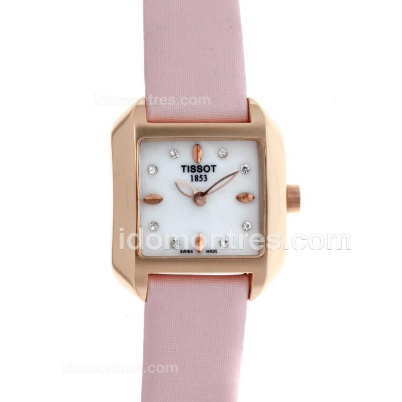 Tissot Classic Rose Gold Case Diamond/Stick Markers MOP Dial with Leather Strap-Lady Size