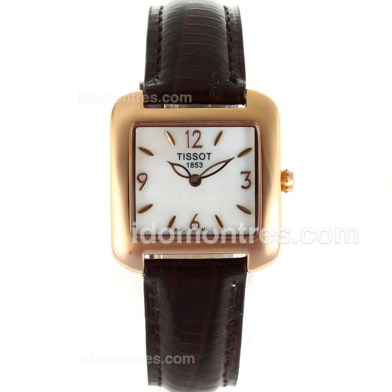 Tissot Classic Rose Gold Case Stick Markers With White MOP Dial-Leather Strap