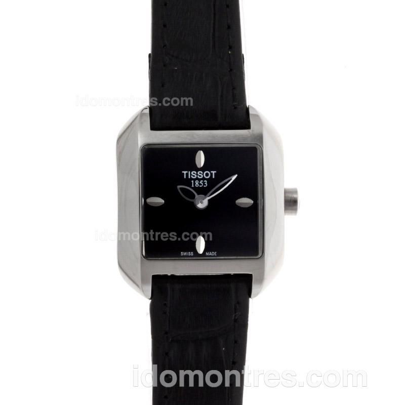 Tissot Classic Stick Markers Black Dial with Leather Strap-Lady Size