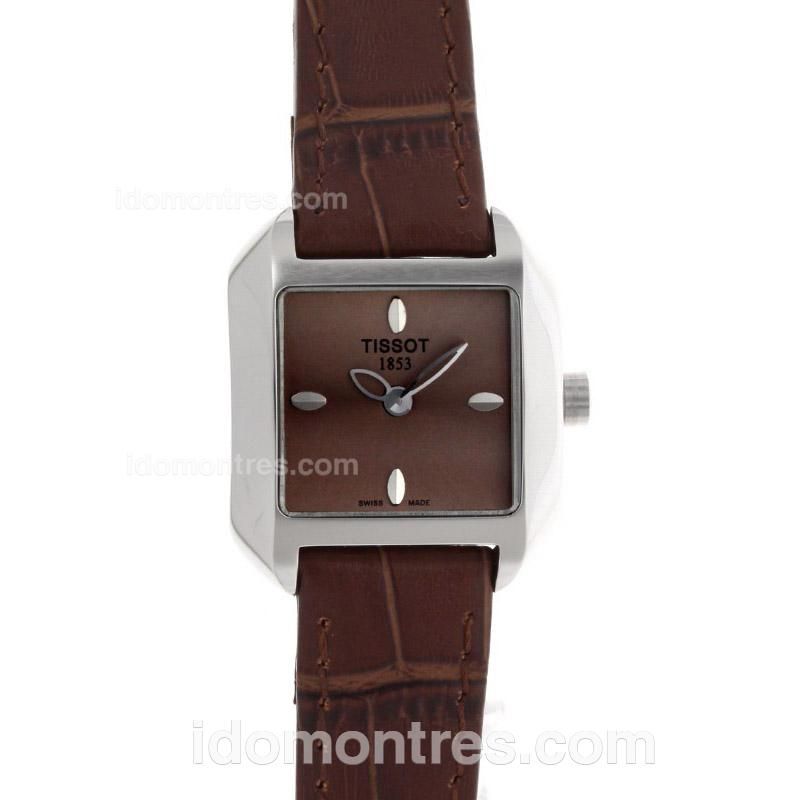 Tissot Classic Stick Markers Brown Dial with Leather Strap-Lady Size