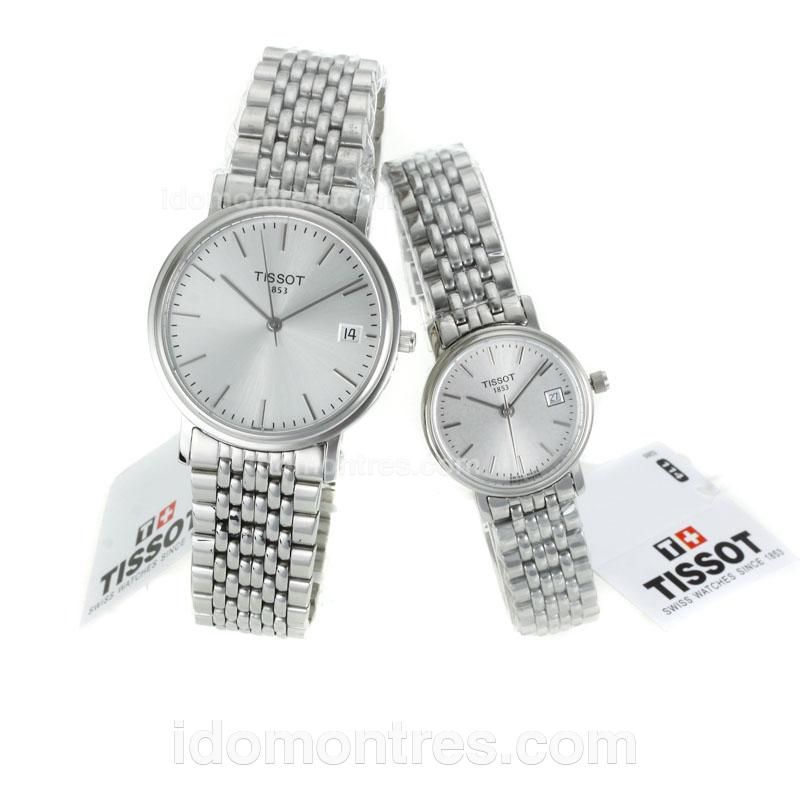 Tissot Classic Swiss ETA Movement Stick Markers with Silver Dial S/S-Couple Watch