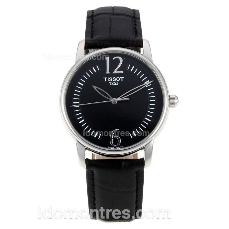 Tissot Classic with Black Dial-Black Leather Strap