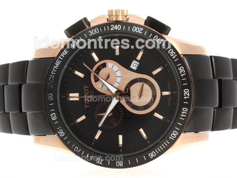 Tissot Michael Owen PRC200 Working Chronograph Rose Gold Case with Black Dial-PVD Strap