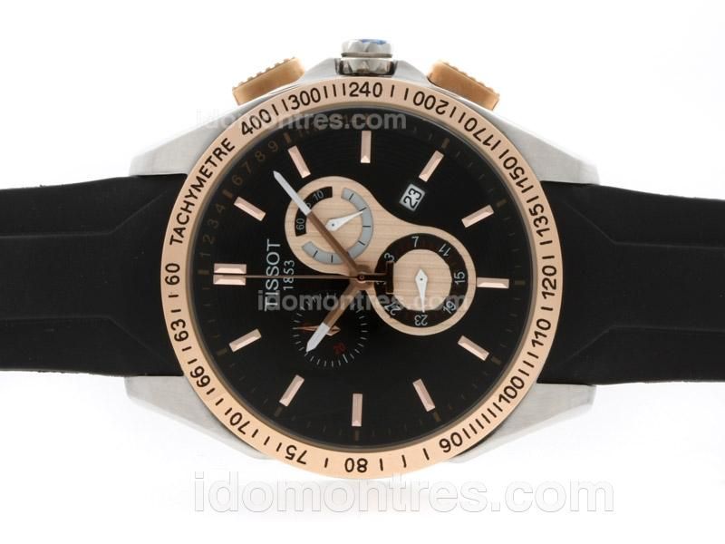 Tissot Michael Owen PRC200 Working Chronograph Two Tone Case with Black Dial-Rubber Strap