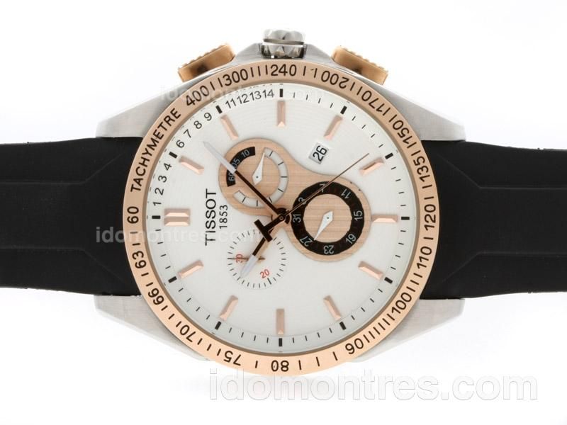 Tissot Michael Owen PRC200 Working Chronograph Two Tone Case with White Dial-Rubber Strap